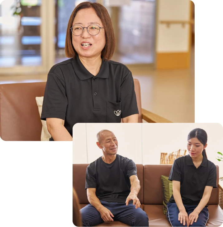 話をしている谷口弘枝さんと服部修忠さんと小野万郁さん